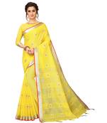 yellow printed cotton saree with blouse