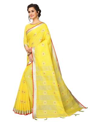 yellow printed cotton saree with blouse 2