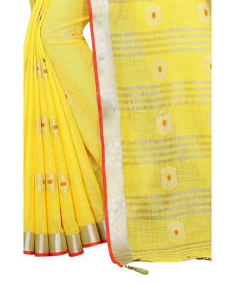 yellow printed cotton saree with blouse 4