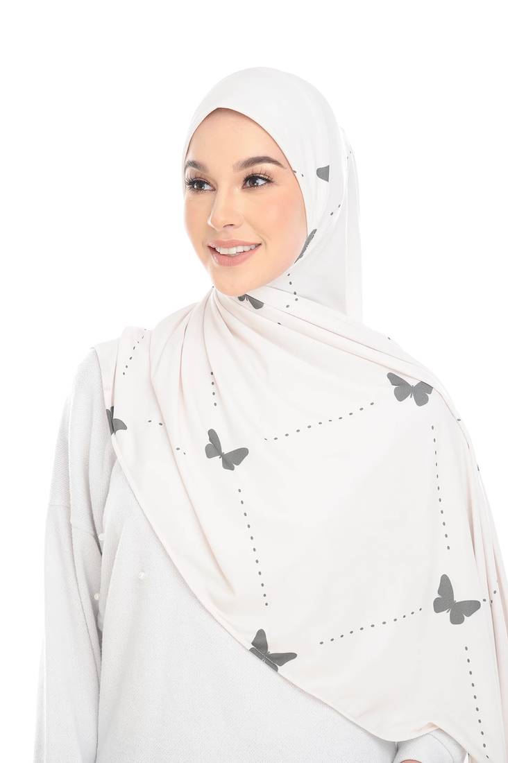 Justkartit Butterfly Printed Instant Stitched Cap Style Scarf Hijab Stoles For Women