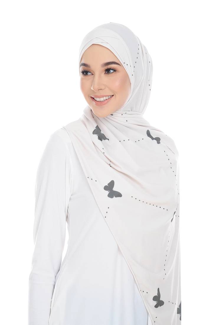 Justkartit Butterfly Printed Instant Stitched Cap Style Scarf Hijab Stoles For Women