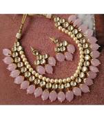 Gold Tone Kundan And Rose Quartz Necklace Set
