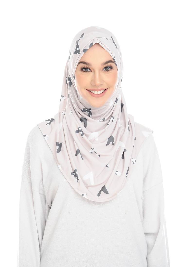 Justkartit Printed Stitched Cap Style Long Scarf Hijab For Women