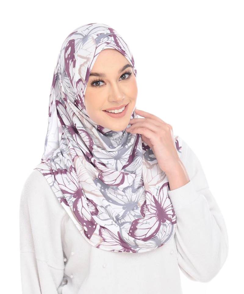 Justkartit Butterfly Printed Stitched Cap Style Instant Scarf Hijab For Women