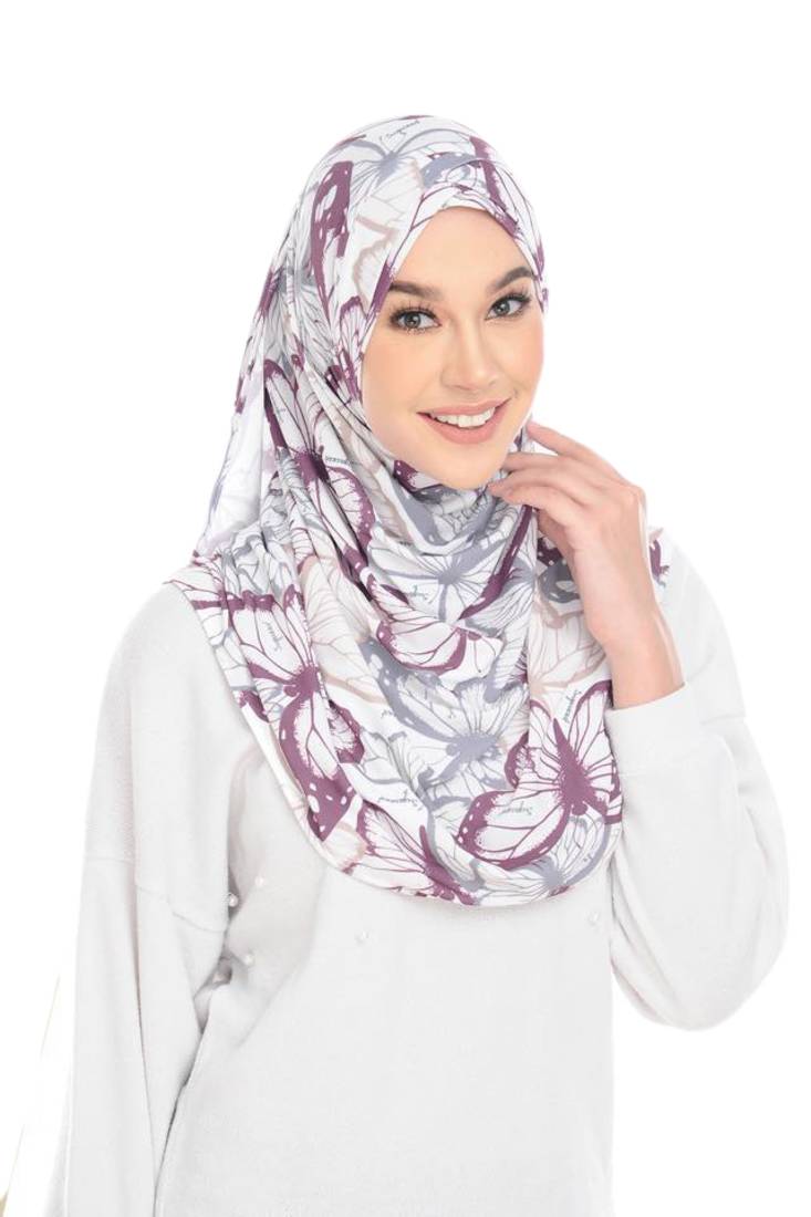 Justkartit Butterfly Printed Stitched Cap Style Instant Scarf Hijab For Women