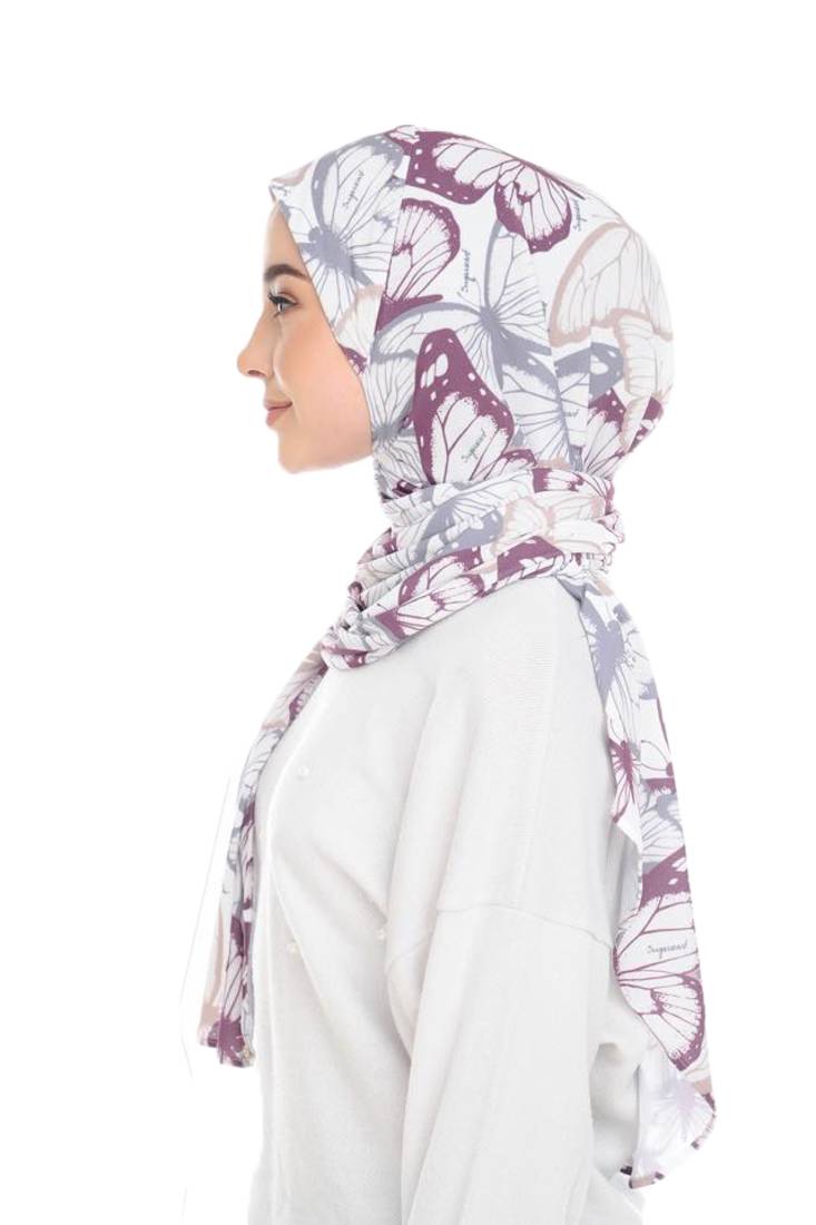 Justkartit Butterfly Printed Stitched Cap Style Instant Scarf Hijab For Women
