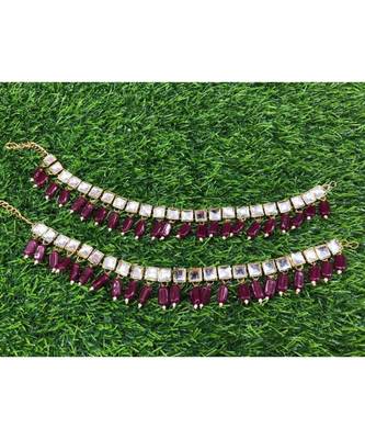 Red Gold Tone Kundan Anklets 1