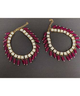 Red Gold Tone Kundan Anklets 2
