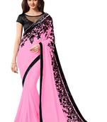 Pink embroidered georgette saree with blouse