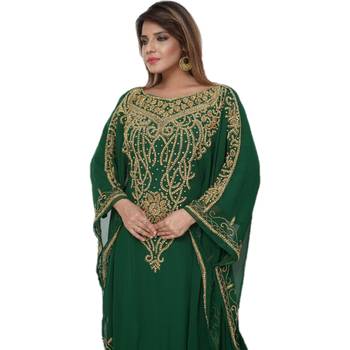 Sea-Green Embroidered Georgette Islamic Kaftans 2