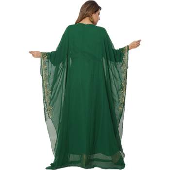 Sea-Green Embroidered Georgette Islamic Kaftans 3