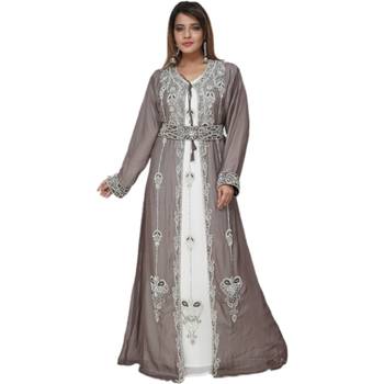 Sea-Green Embroidered Georgette Islamic Kaftans 1