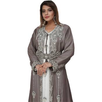 Sea-Green Embroidered Georgette Islamic Kaftans 2