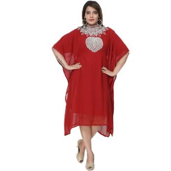 Red Embroidered Georgette Islamic Kaftans 1