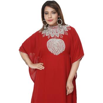 Red Embroidered Georgette Islamic Kaftans 2