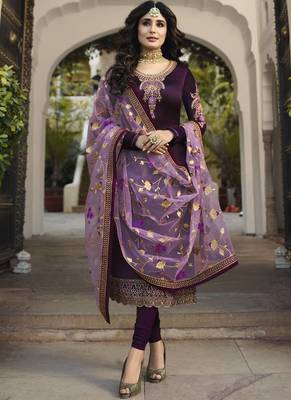 Wine Embroidered Georgette Indian Pakistani Salwar Semi Stitched 5