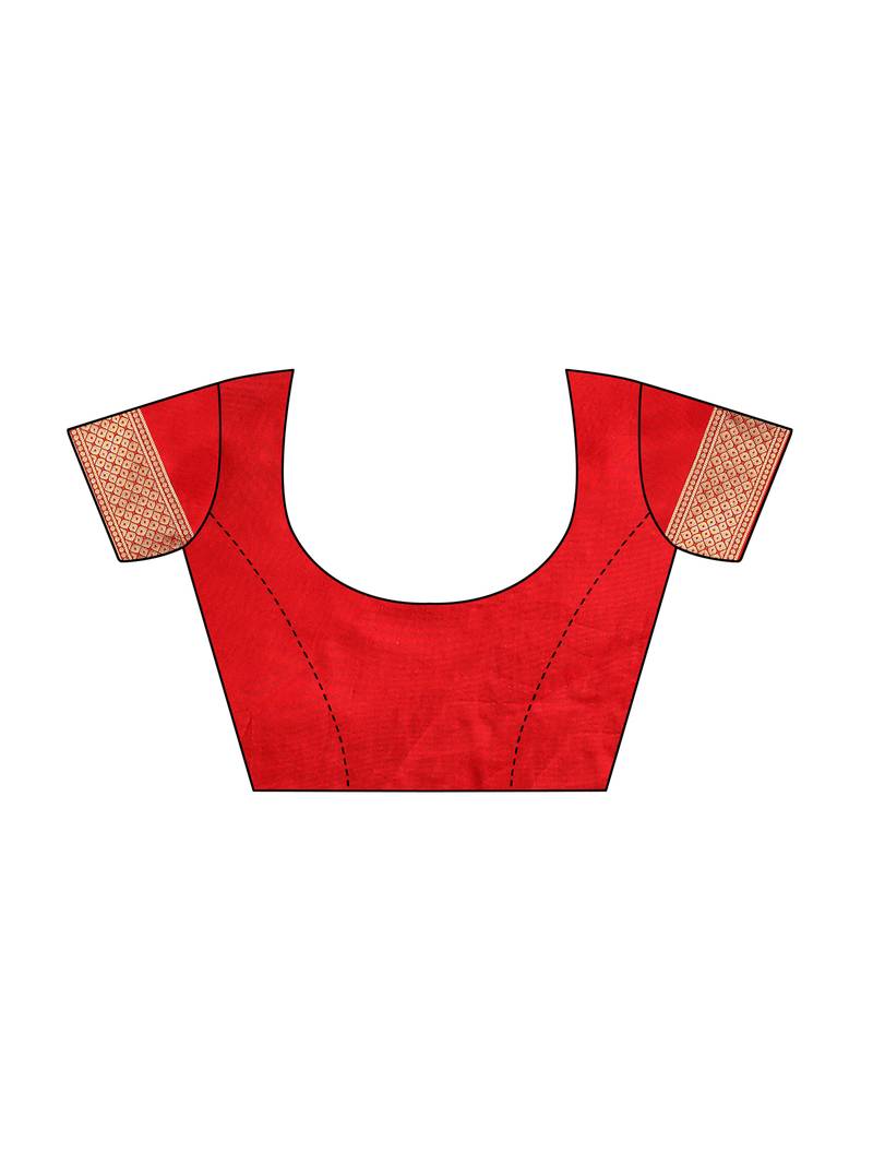 Red Woven Banarasi Sarees With Unstitched Blouse