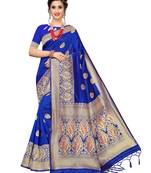 Blue Woven Banarasi Sarees With Unstitched Blouse