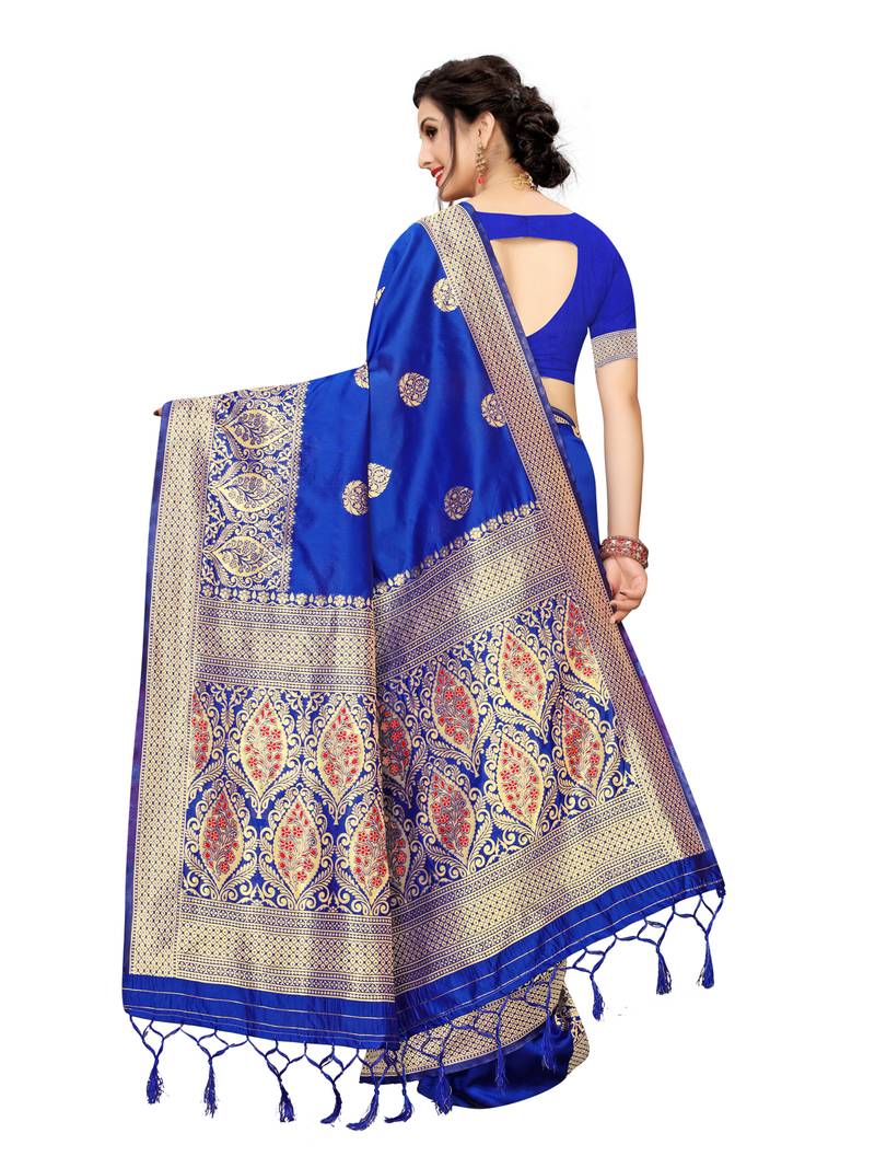 Blue Woven Banarasi Sarees With Unstitched Blouse