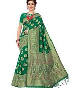 Green Woven Banarasi Sarees With Unstitched Blouse