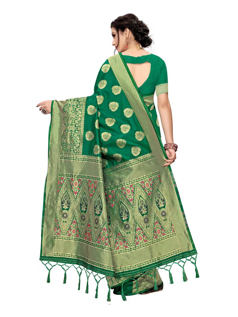 Green Woven Banarasi Sarees With Unstitched Blouse