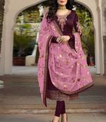 Purple Embroidered Satin Semi Stitched Salwar With Dupatta