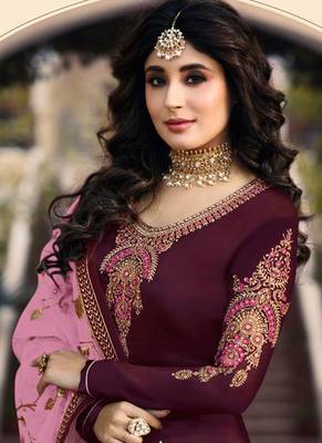 Purple Embroidered Satin Semi Stitched Salwar With Dupatta 4