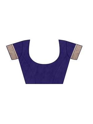 Navy Blue Woven Banarasi Sarees With Unstitched Blouse 5