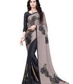 Black Printed Chiffon Sarees With Unstitched Blouse