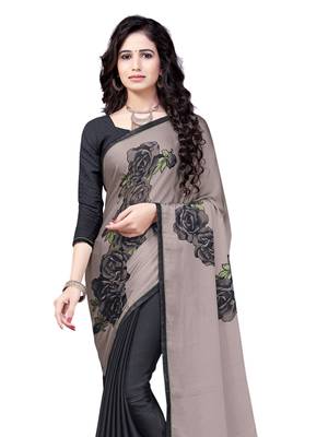 Black Printed Chiffon Sarees With Unstitched Blouse 2