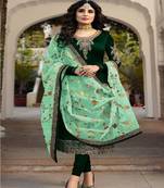 Green Embroidered Satin Salwar Semi Stitched