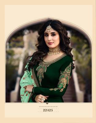 Green Embroidered Satin Salwar Semi Stitched 2