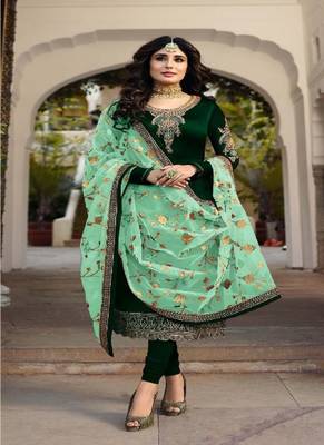 Green Embroidered Satin Salwar Semi Stitched 3