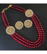 Gold Tone Kundan With Red Onyx Multilayered Necklace Set