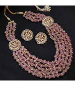 Pink Gold Tone Kundan And Stones Beaded Necklace Set