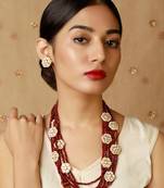 Kundan And Red Onyx Multistrand Necklace With Earrings