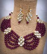 Red Gold Tone Kundan And Onyx Necklace Set