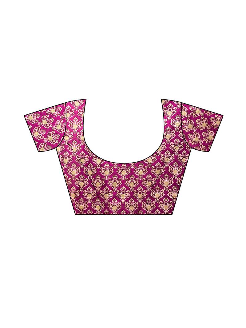 Pink Printed Silk Blend Sarees With Unstitched Blouse Piece
