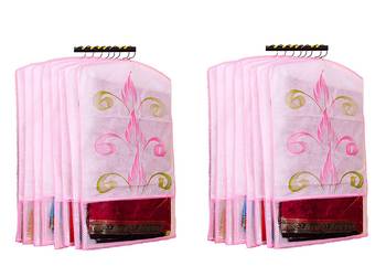 Atorakushon   Fabric Printed Hanging Saree Cover Wardrobe Organiser  Multi Color Pack Of 12 3