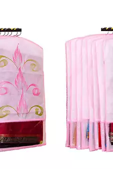 Atorakushon   Fabric Printed Hanging Saree Cover Wardrobe Organiser  Multi Color Pack Of 12
