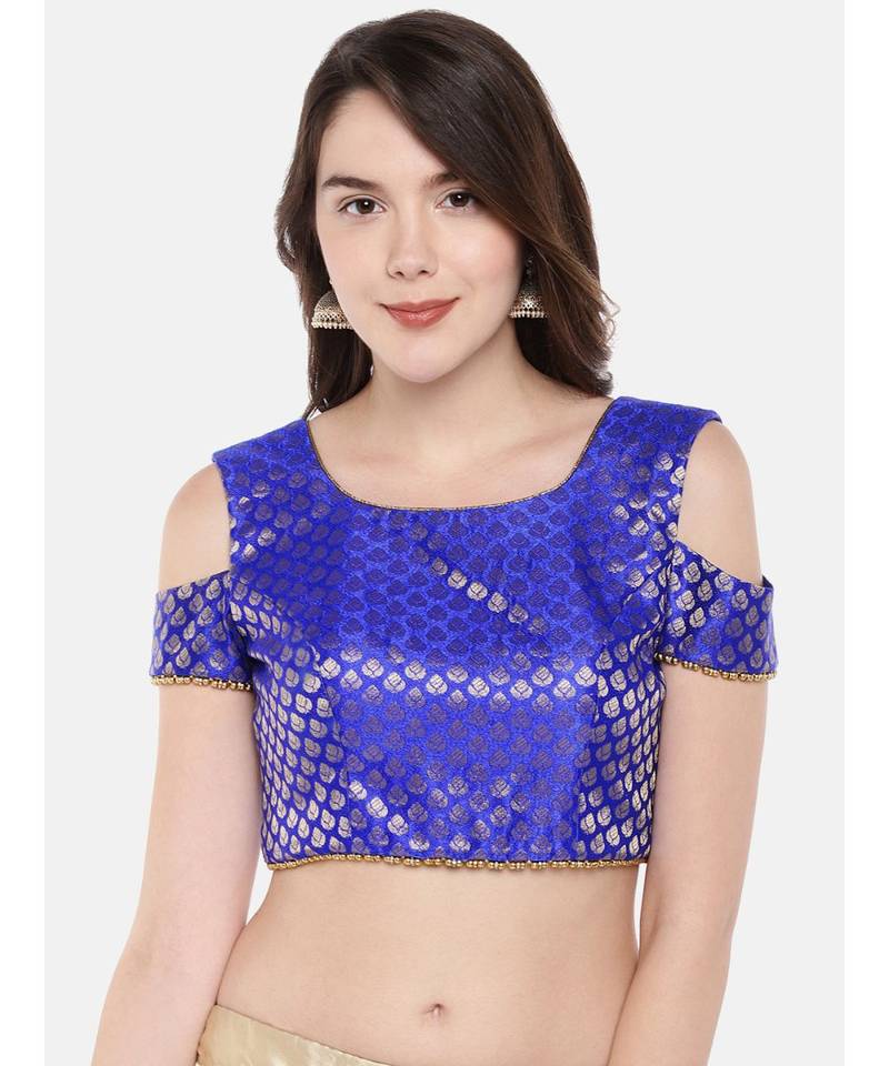 blue Padded cold shoulder brocade Blouse JustB 3114253