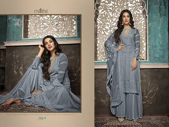 Grey Embroidered Faux Georgette Salwar Semi Stitched 3