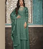 Green Embroidered Faux Georgette Salwar Semi Stitched