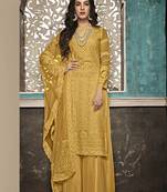 Mustard Embroidered Faux Georgette Salwar Semi Stitched