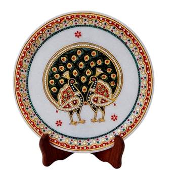 Double Dancing Peacock Motif On Marble Plate 1