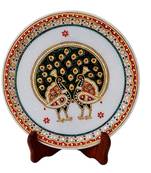Double Dancing Peacock Motif On Marble Plate