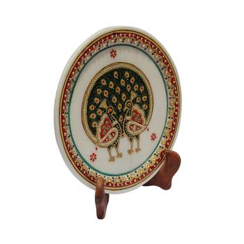 Double Dancing Peacock Motif On Marble Plate 2