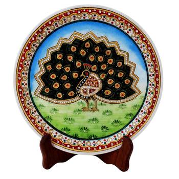 Peacock Painted Marble Plate 1