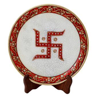 Marble Decorative Plate With Swastik Embellished 1