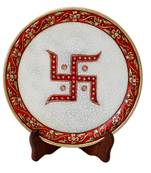 Marble Decorative Plate With Swastik Embellished